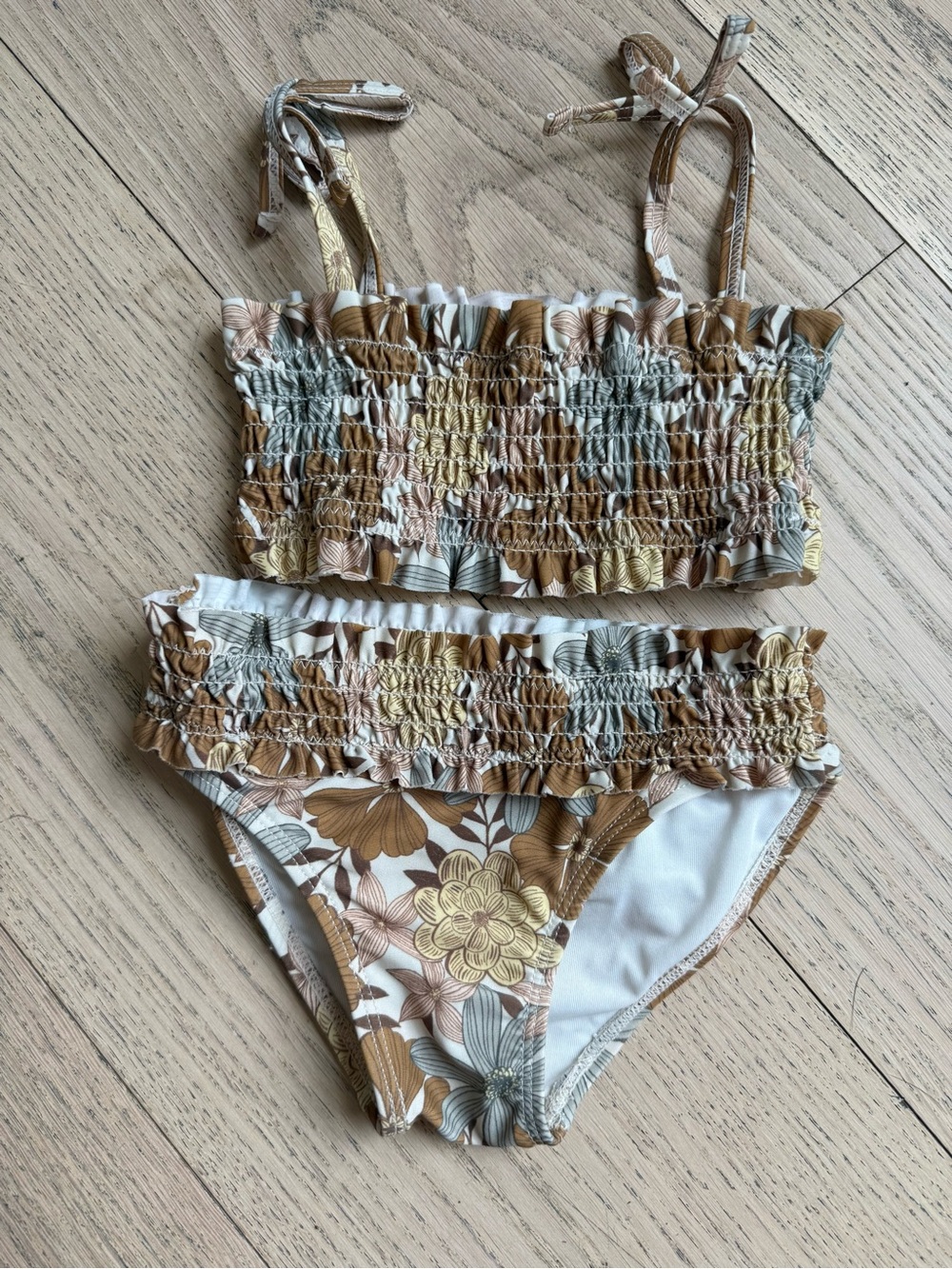 Rylee + Cru Kids Floral Smocked Two-Piece Swimsuit in Brown